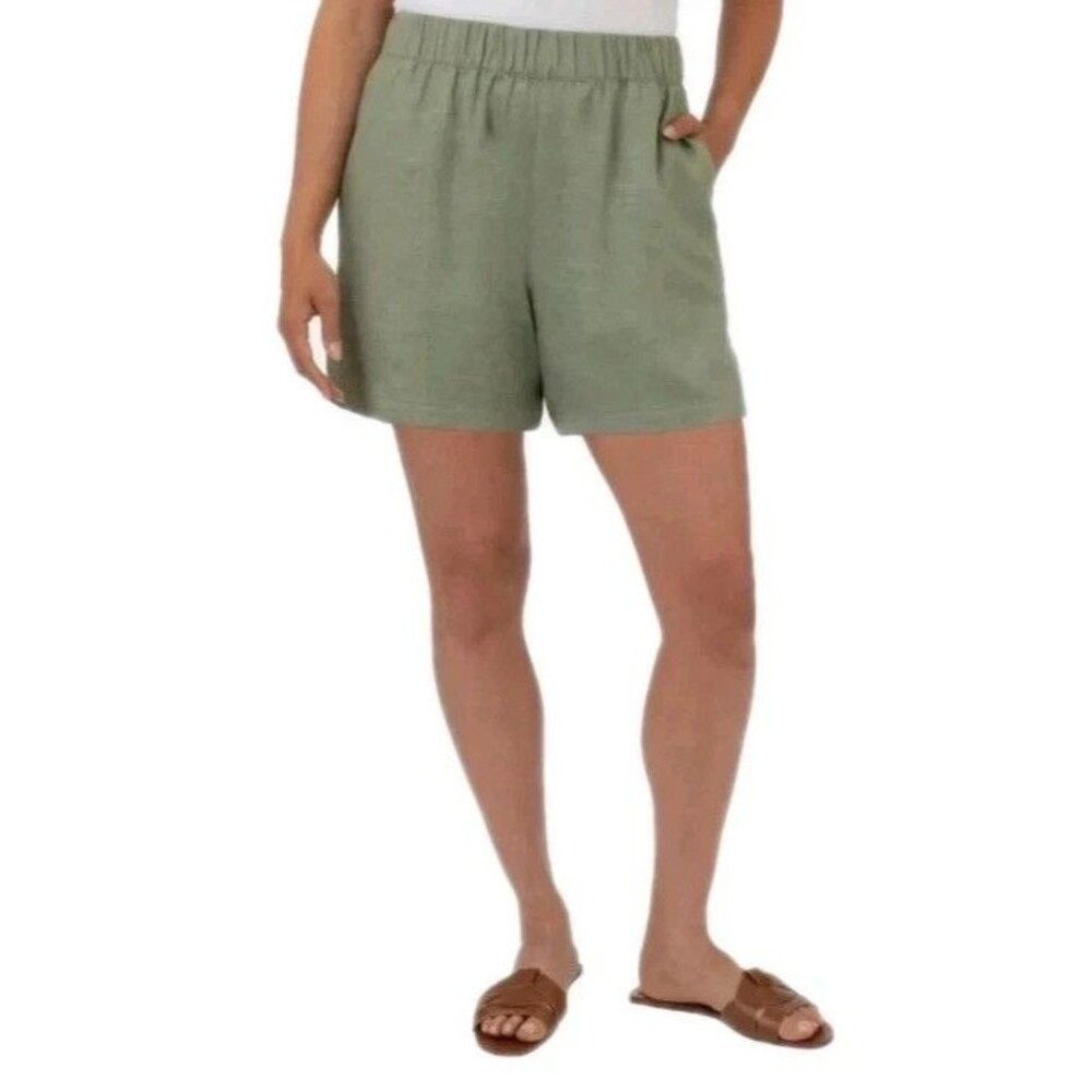 BlankNYC Linen Blend Shorts Green High Rise Pockets 5” Inseam Women’s Small